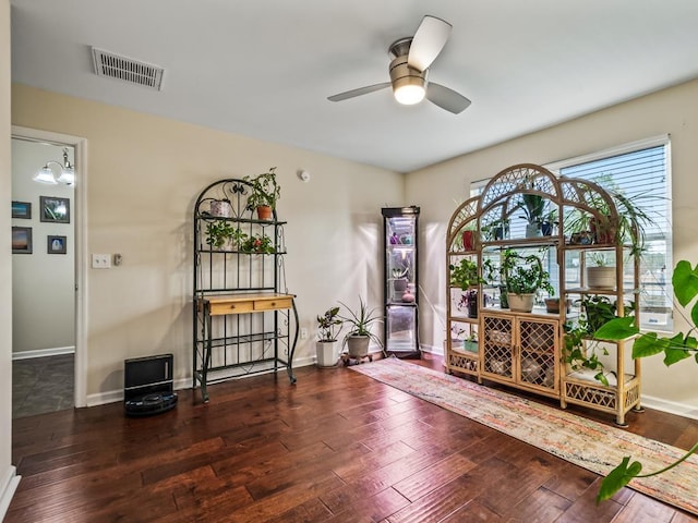 foyer featuring dark hardwood / wood-style floors and ceiling fan