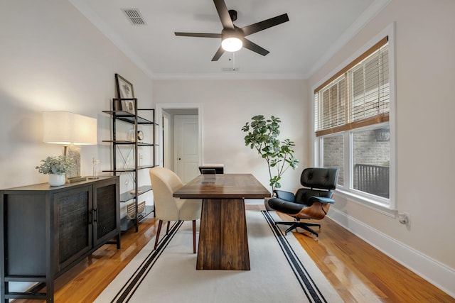 3574 Strolling Way, Tallahassee, FL 32311 - home office with light wood-style floors, ceiling fan, and crown molding