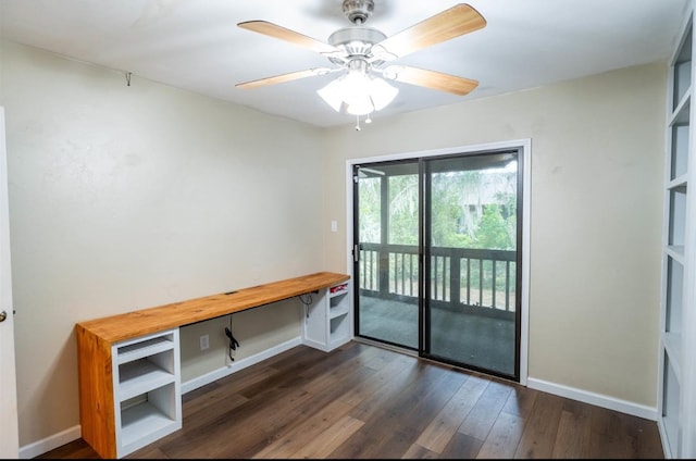 interior space featuring dark hardwood / wood-style flooring and ceiling fan