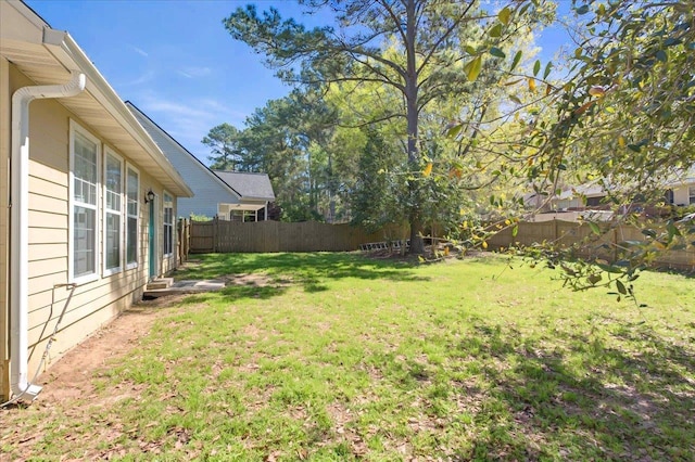 view of yard with a fenced backyard