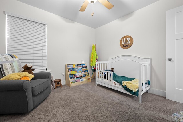 2848 Crestline Rd, Tallahassee, FL 32308 - carpeted bedroom with a crib, ceiling fan, and vaulted ceiling