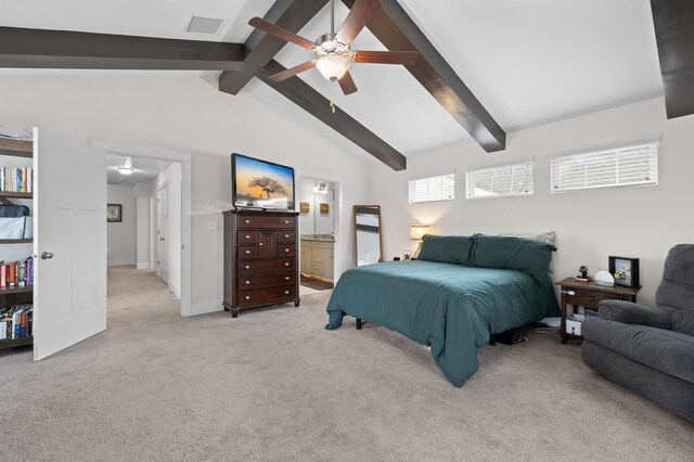 2848 Crestline Rd, Tallahassee, FL 32308 - bedroom with light colored carpet, a ceiling fan, and ensuite bath