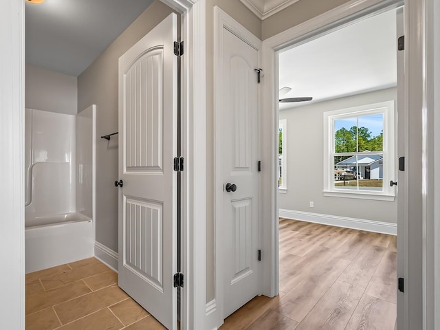 hall featuring light wood-type flooring