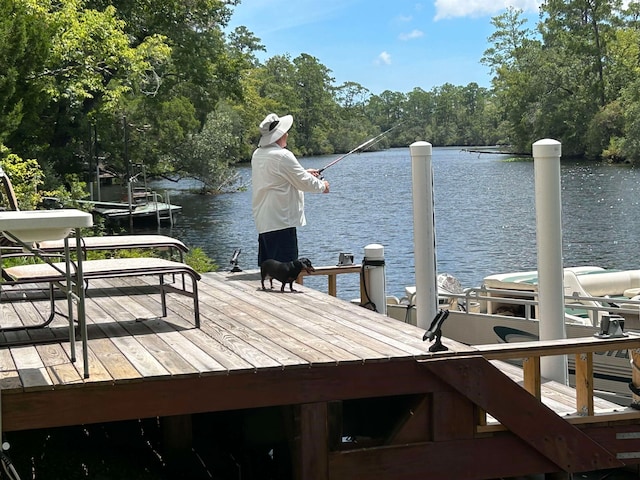 view of dock with a water view