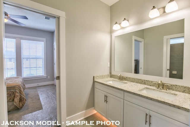 bathroom with vanity and ceiling fan