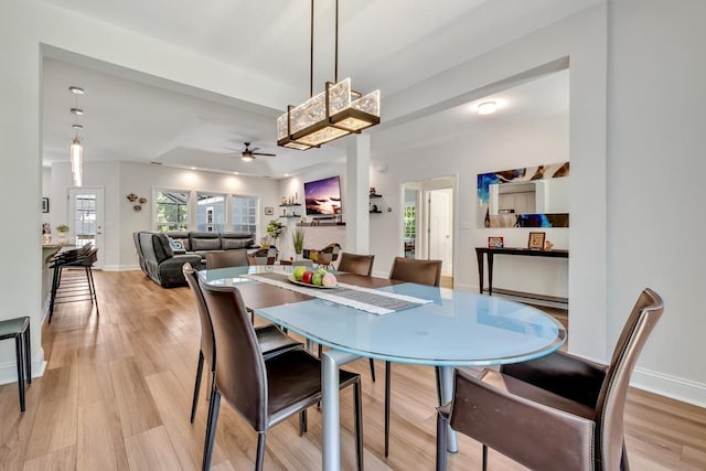 323 Carr Ln, Tallahassee, FL 32312 - dining space featuring a ceiling fan, light wood-style floors, and baseboards