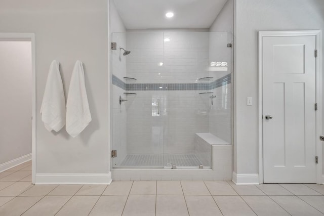 323 Carr Ln, Tallahassee, FL 32312 - full bathroom with tile patterned floors, a stall shower, baseboards, and recessed lighting