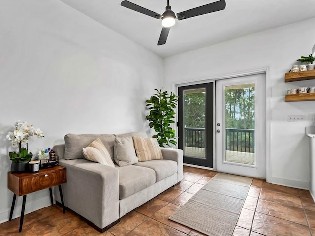 living room with ceiling fan