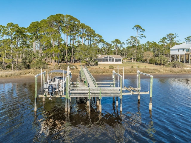 2433 Surf Rd, Panacea, FL 32346 - dock with boat lift, a water view, and view of wooded area