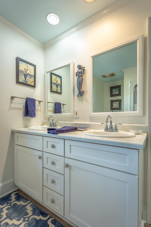 2433 Surf Rd, Panacea, FL 32346 - full bath featuring crown molding and double vanity