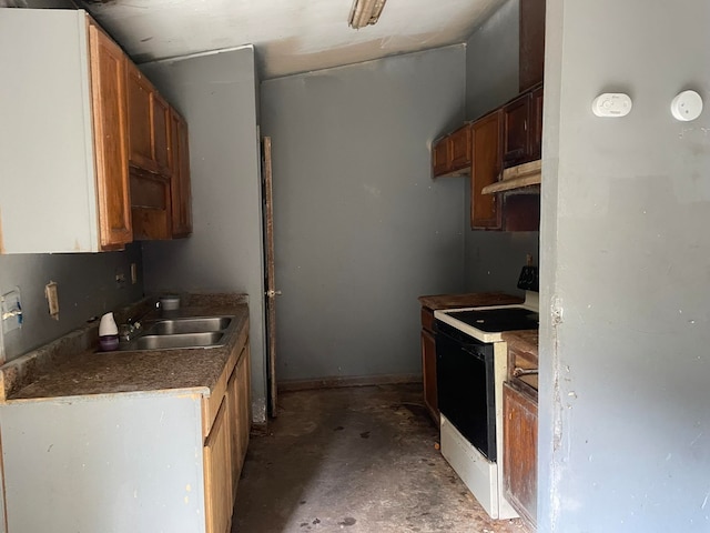 kitchen featuring white electric range and sink