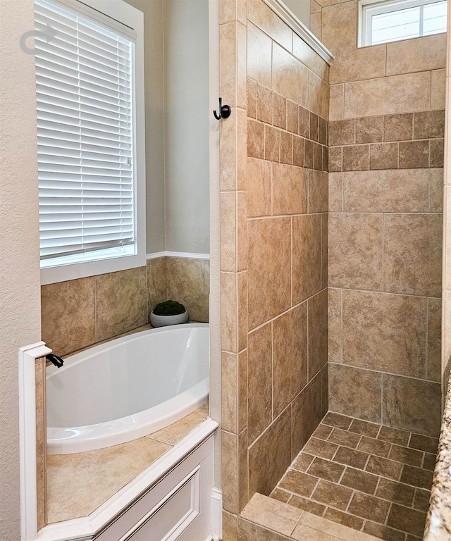 bathroom featuring separate shower and tub