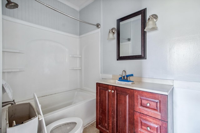 bathroom featuring bathing tub / shower combination, toilet, and vanity