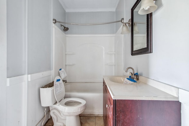 bathroom with tile patterned floors, vanity, toilet, and shower / bathtub combination