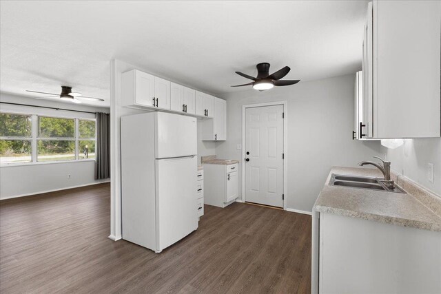 603 W Ash St, Perry, FL 32347 - kitchen with freestanding refrigerator, ceiling fan, a sink, and light countertops