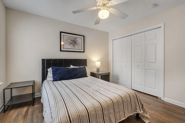 1320 Hendrix Rd Unit 403, Tallahassee, FL 32301 - bedroom with wood finished floors, a closet, and a ceiling fan