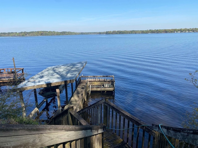 view of dock with a water view