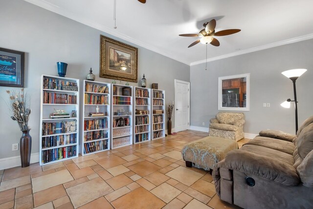 1165 Dills Rd, Monticello, FL 32344 - living area featuring ceiling fan, crown molding, and baseboards