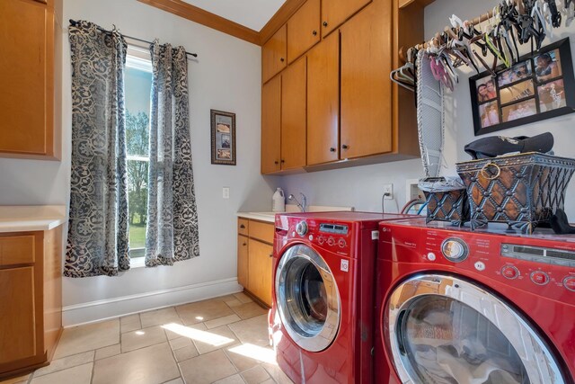 1165 Dills Rd, Monticello, FL 32344 - laundry room featuring cabinet space, washing machine and dryer, baseboards, and light tile patterned flooring