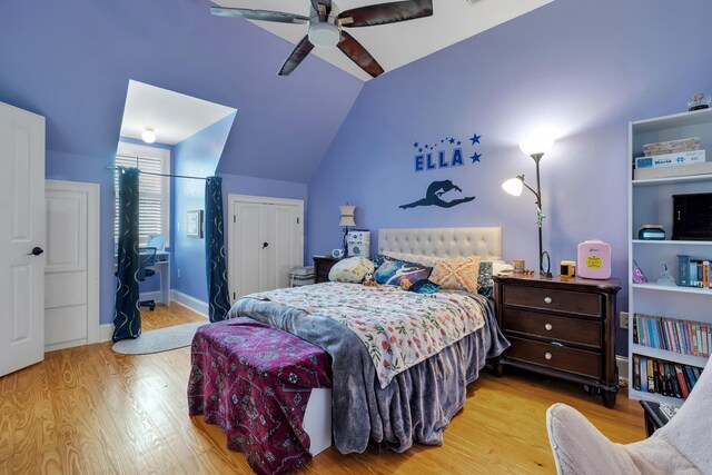 1165 Dills Rd, Monticello, FL 32344 - bedroom featuring wood finished floors, lofted ceiling, and ceiling fan