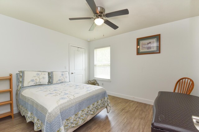 359 Mae Cato Dr, Midway, FL 32343 - bedroom featuring baseboards, light wood-style floors, a ceiling fan, and a closet