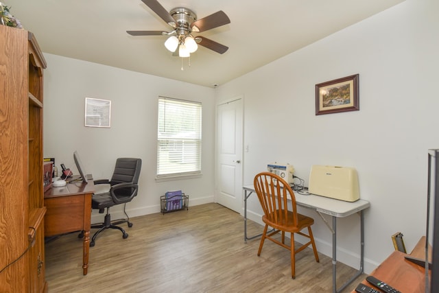 359 Mae Cato Dr, Midway, FL 32343 - office area with light wood-type flooring, baseboards, and ceiling fan