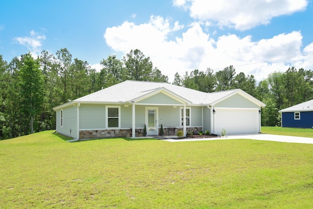 359 Mae Cato Dr, Midway, FL 32343 - single story home with concrete driveway, a garage, a porch, and a front lawn