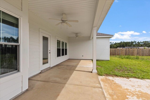 view of patio / terrace featuring ceiling fan