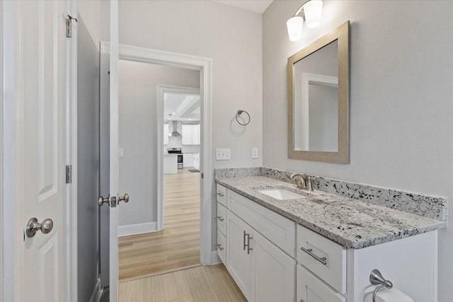 bathroom featuring hardwood / wood-style floors and vanity