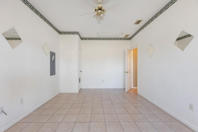 unfurnished room with electric panel and ceiling fan