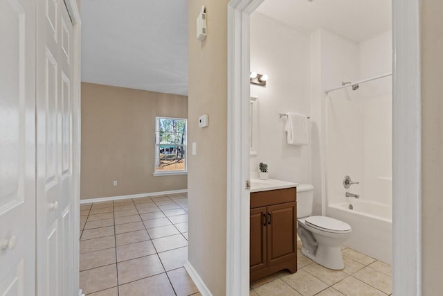 full bathroom with vanity, toilet, bathing tub / shower combination, and tile patterned flooring