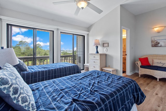 22 Lighthouse Pt, Crawfordville, FL 32327 - bedroom with access to outside, light wood-style floors, lofted ceiling, ensuite bathroom, and a ceiling fan