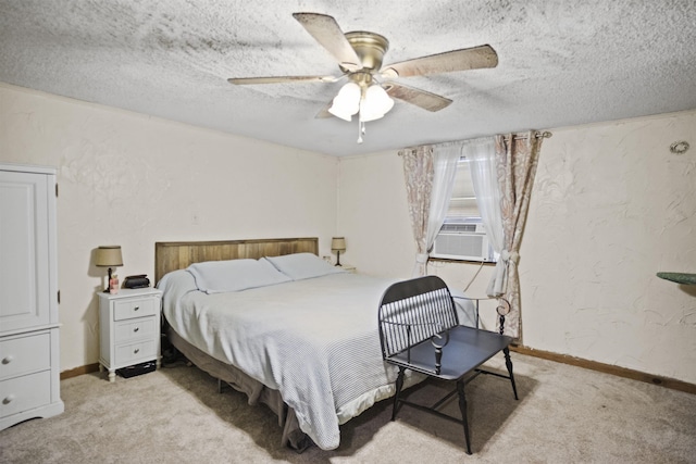 20158 NW Evans Ave, Blountstown, FL 32424 - bedroom with cooling unit, a textured wall, light carpet, baseboards, and a textured ceiling