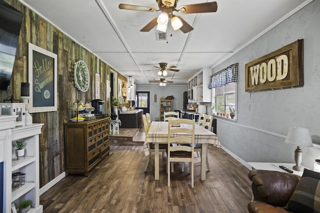 20158 NW Evans Ave, Blountstown, FL 32424 - dining space with a ceiling fan, dark wood-style flooring, and baseboards