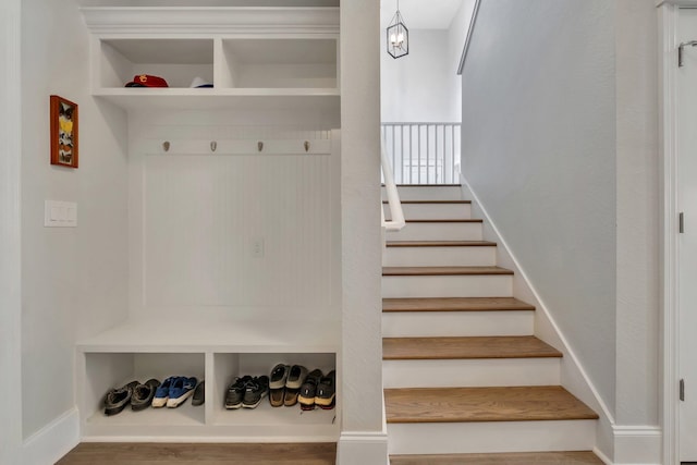 mudroom with hardwood / wood-style flooring