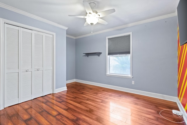 1753 Copperfield Cir, Tallahassee, FL 32312 - unfurnished bedroom with wood finished floors, a closet, ornamental molding, and ceiling fan