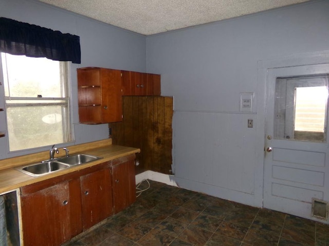 kitchen with sink and a textured ceiling