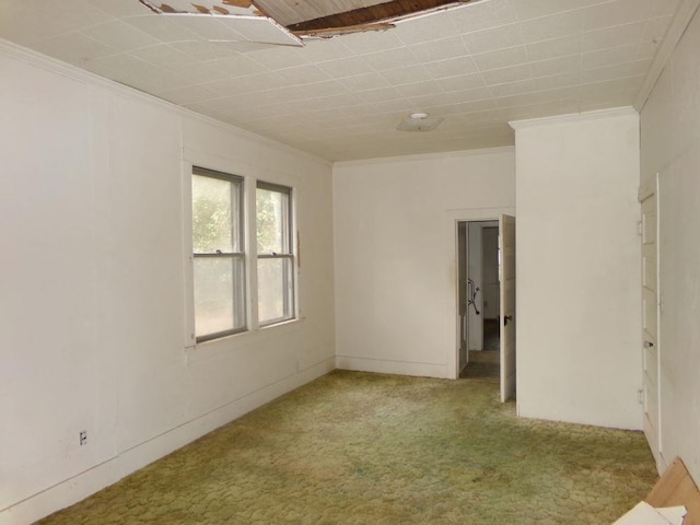 carpeted spare room featuring ornamental molding