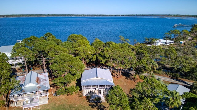 bird's eye view featuring a water view