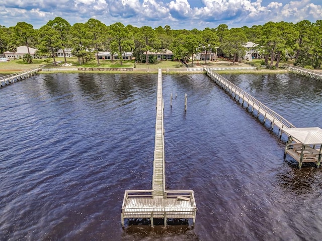 view of dock with a water view