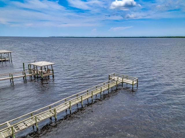 view of dock with a water view