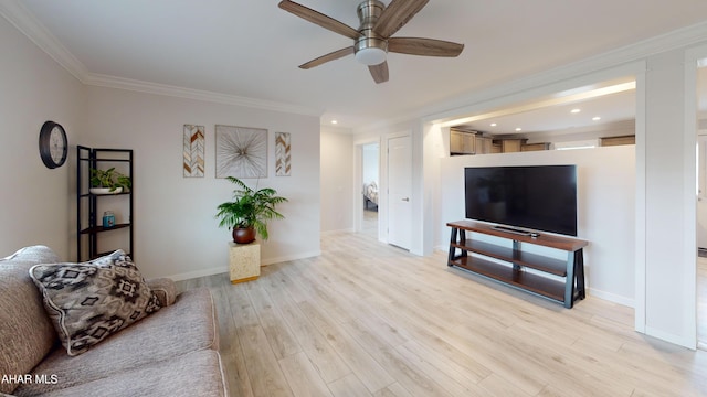 316 Goss Dr, Hollidaysburg, PA 16648 - living room with a ceiling fan, light wood finished floors, recessed lighting, baseboards, and ornamental molding