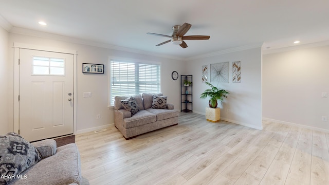 316 Goss Dr, Hollidaysburg, PA 16648 - living area with plenty of natural light, light wood-style floors, crown molding, a ceiling fan, and recessed lighting