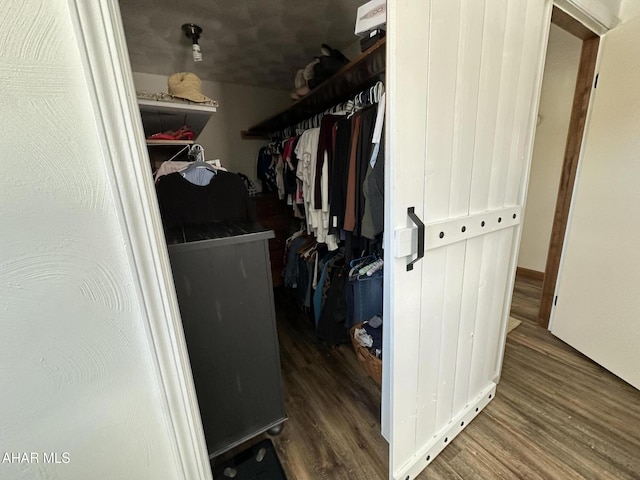 walk in closet featuring dark hardwood / wood-style flooring