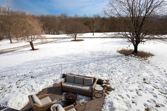 view of yard layered in snow