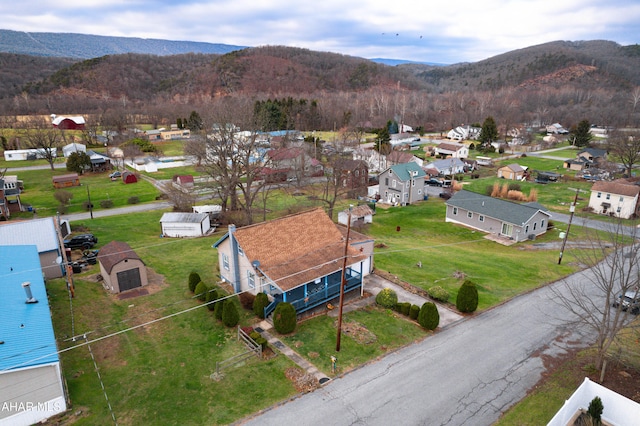 birds eye view of property with a mountain view