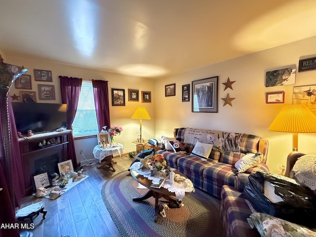 living room with hardwood / wood-style floors