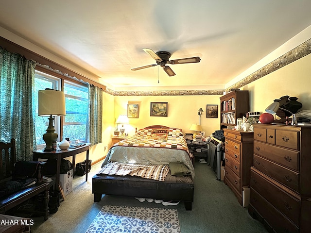 bedroom with carpet flooring and ceiling fan