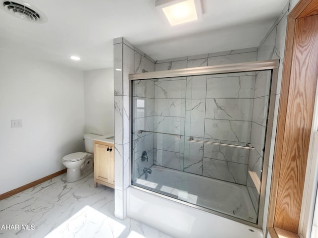 3100 Oak Ave, Altoona, PA 16601 - full bath featuring toilet, bath / shower combo with glass door, marble finish floor, baseboards, and visible vents