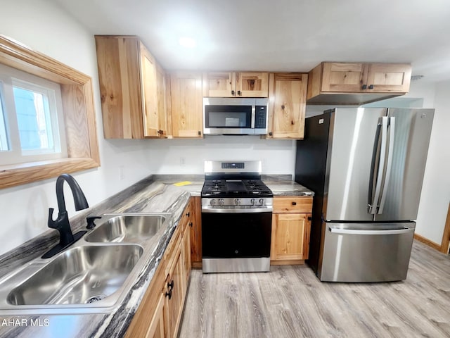 3100 Oak Ave, Altoona, PA 16601 - kitchen featuring light wood-style flooring, a sink, appliances with stainless steel finishes, and light brown cabinetry